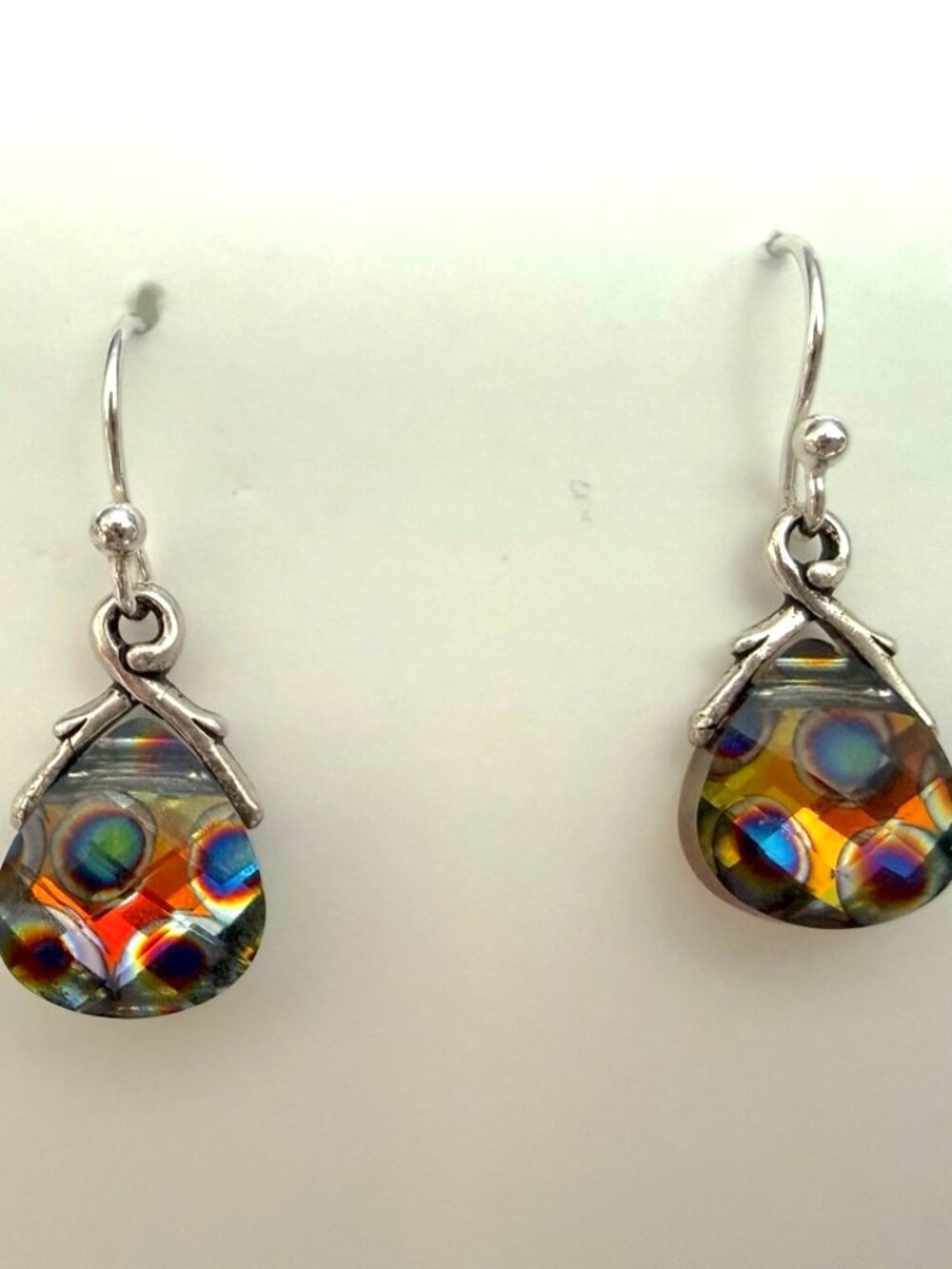 "peacock eye" iridescent Swarovski crystal drop earings